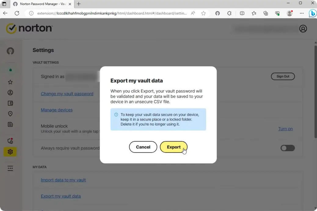 Export Password Functionality