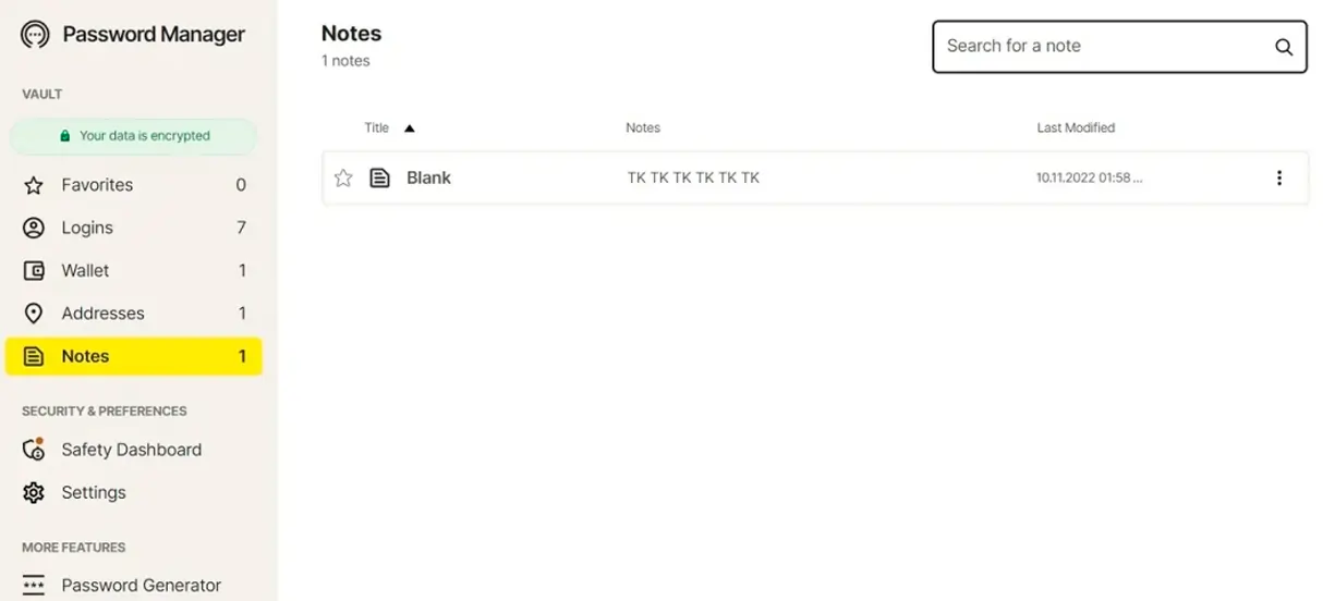 Secure Notes Storage