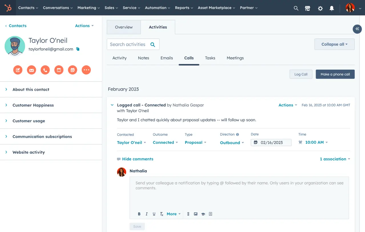 in browser feature hubspot