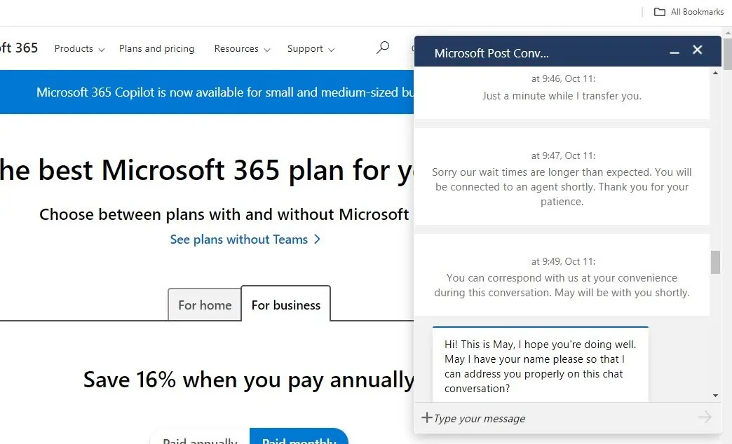 Outlook Live chat