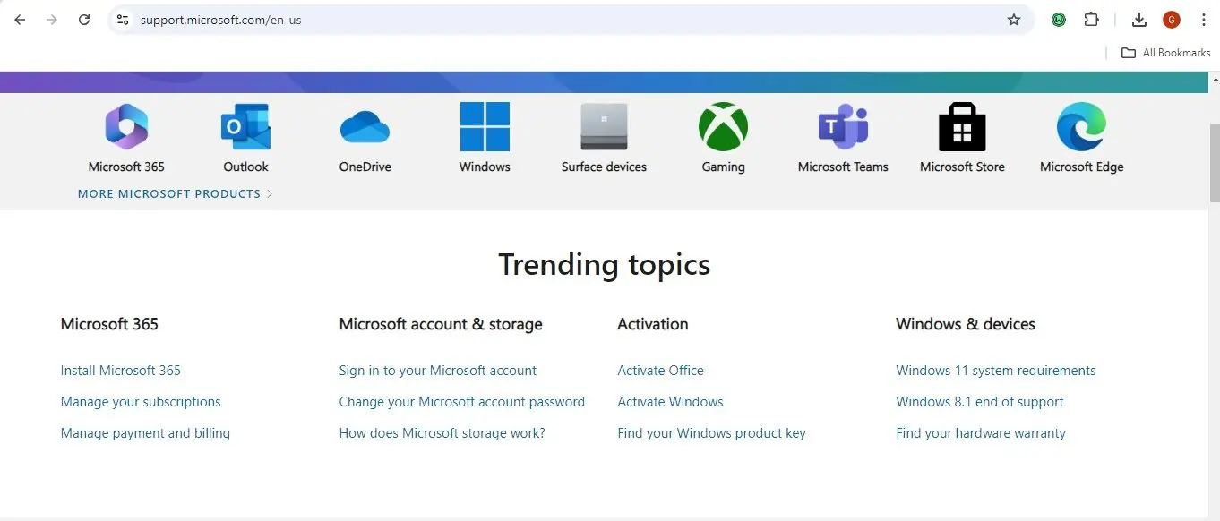 Outlook Support center