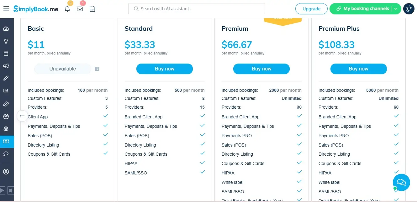 Simplybook - pricing