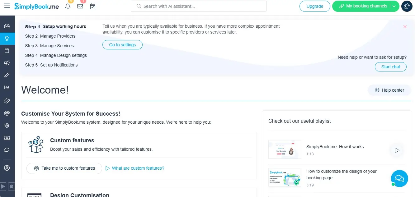 Simplybook - dashboard