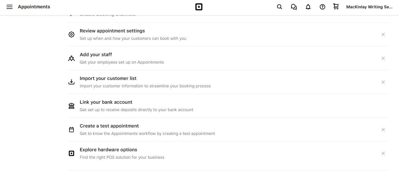 Square appts - advanced setup