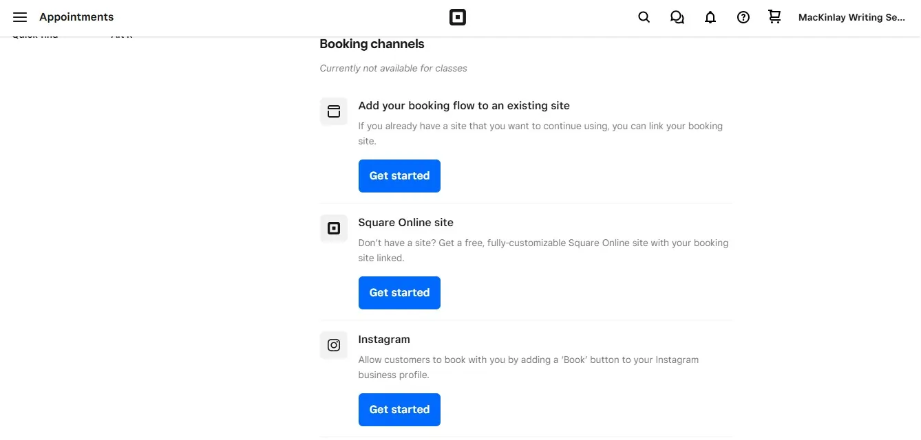 Square appts - booking channels