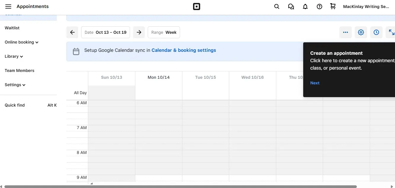 Square appts - calendar