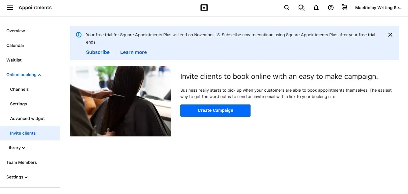 Square appts - invite clients to book online