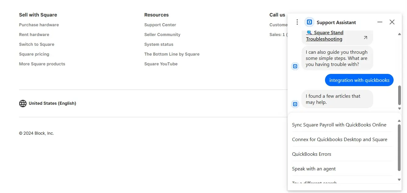 Square appts - chat support answer