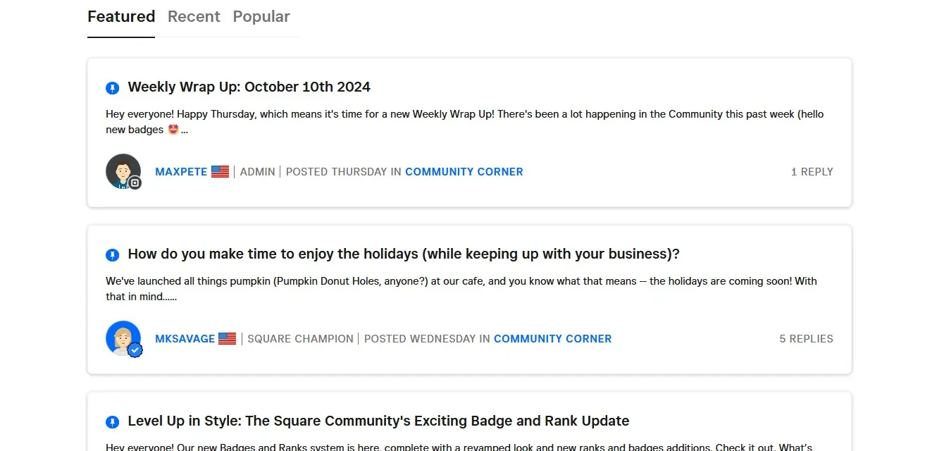 Square appts - community forum
