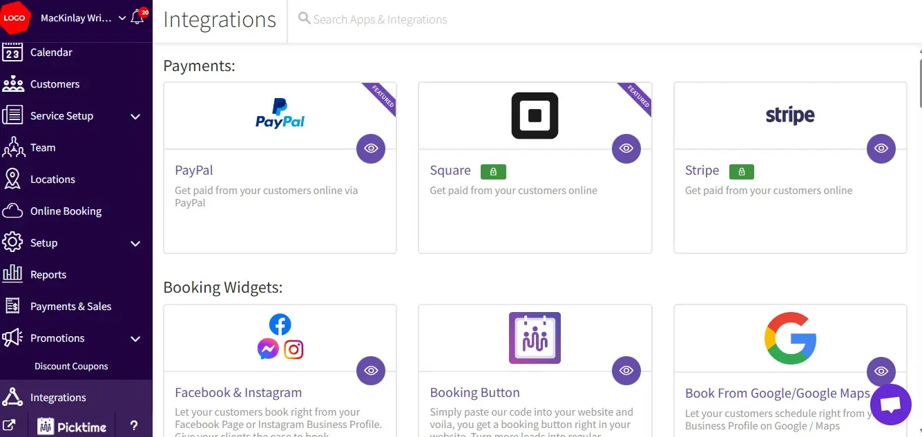 Picktime - integrations