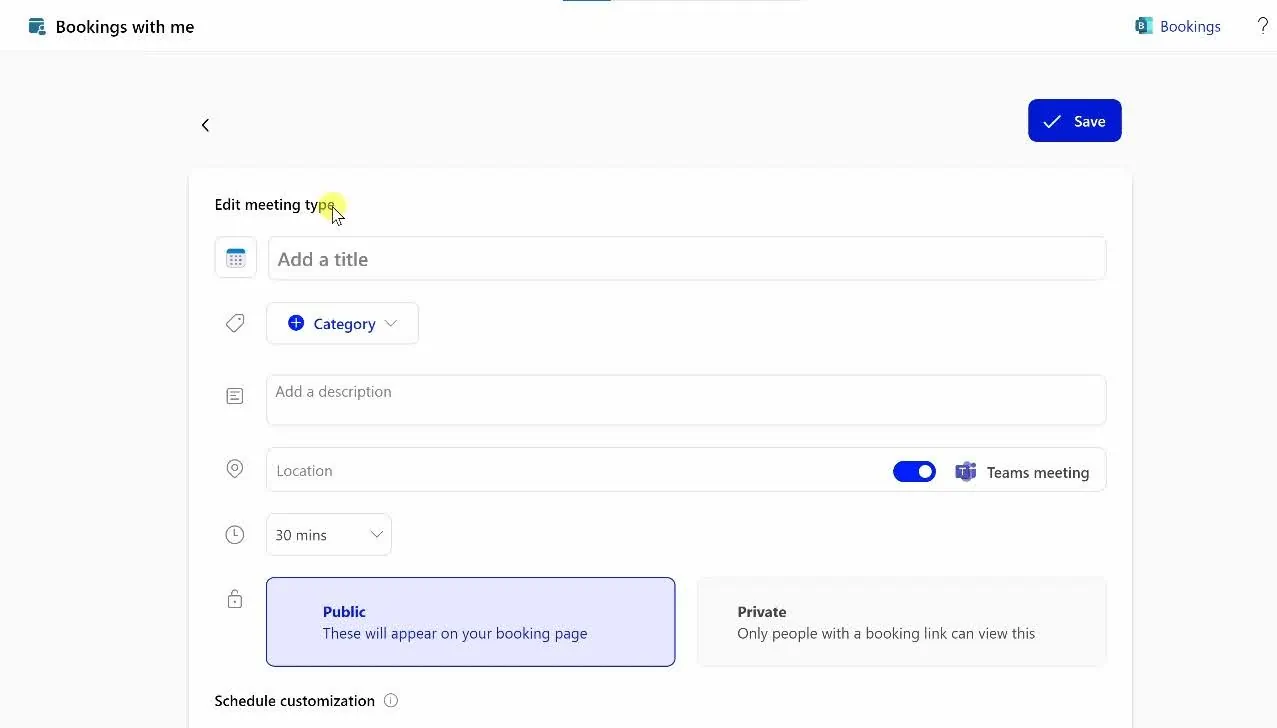 microsoft booking meeting type
