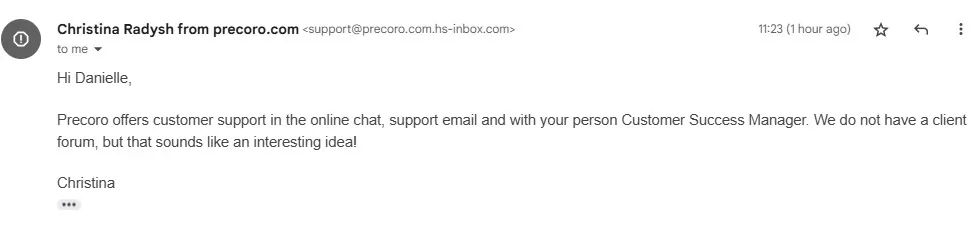 Precoro - email answer