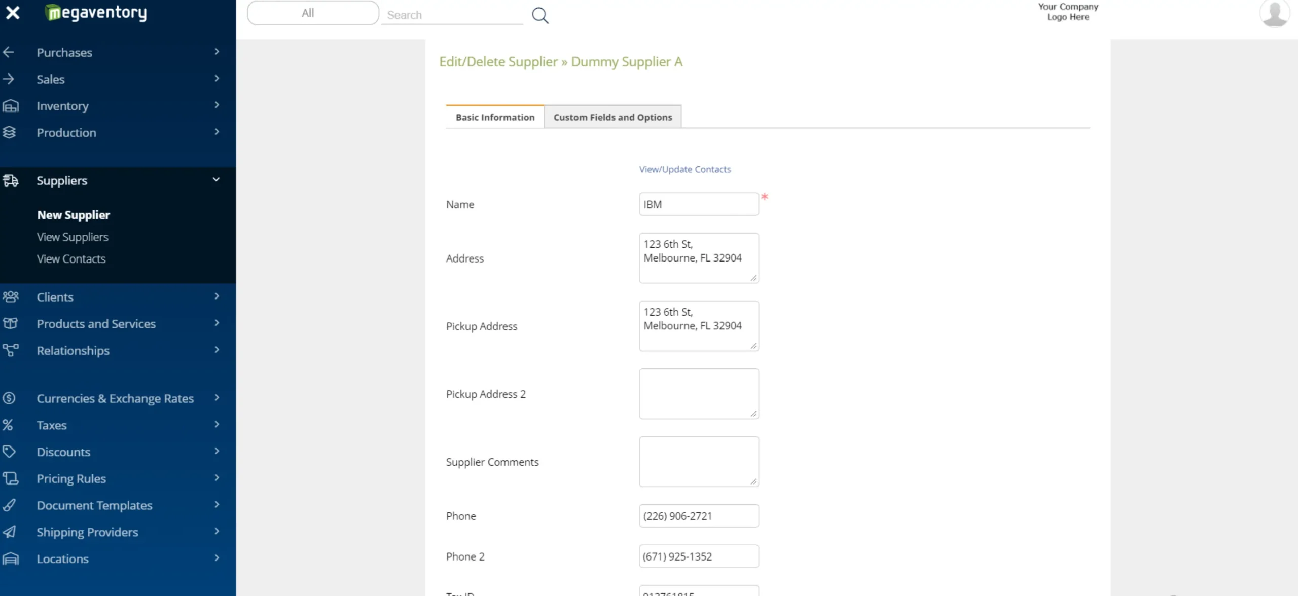 Megaventory Supplier Management