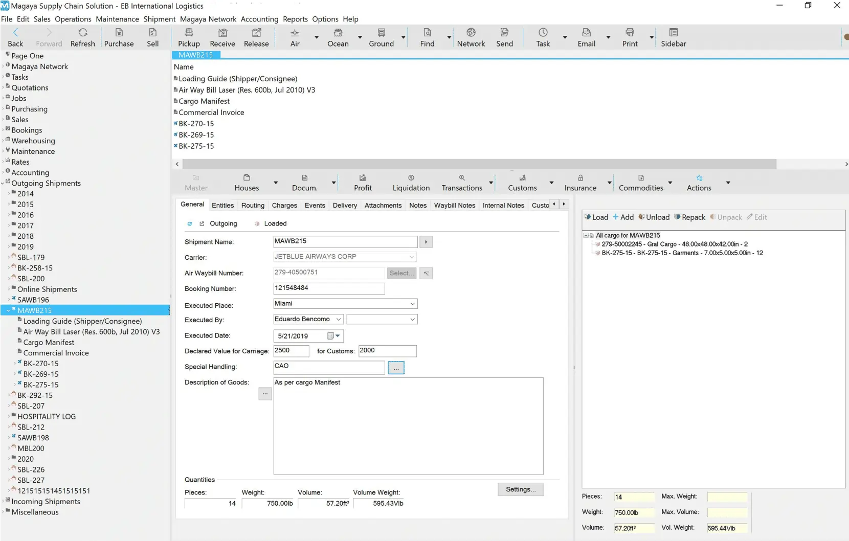 Magaya user interface