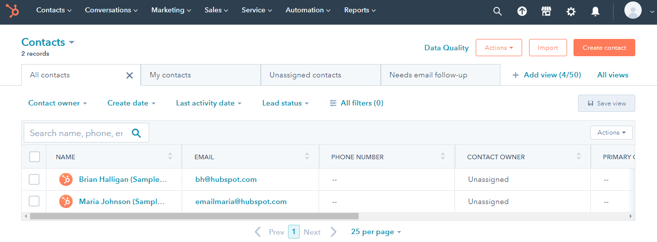 HubSpot CRM contact management