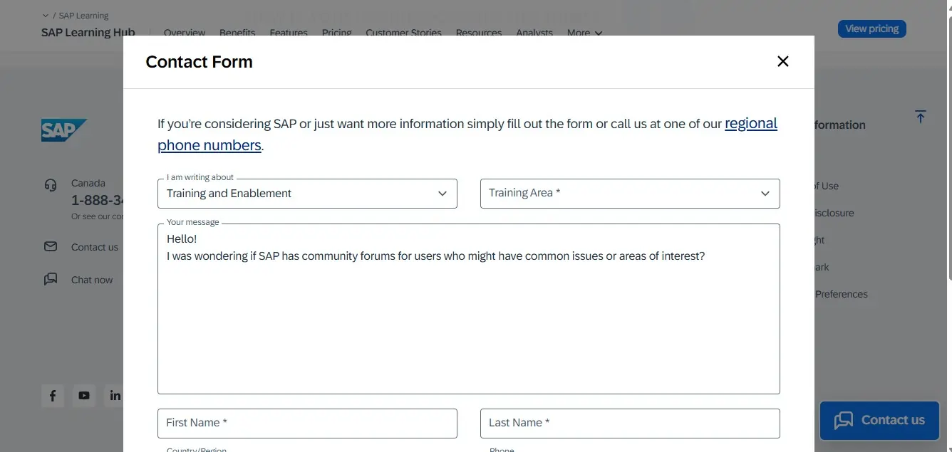 SAP - ERP contact us form