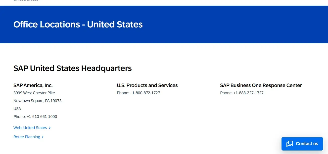 SAP ERP - contact us phone number