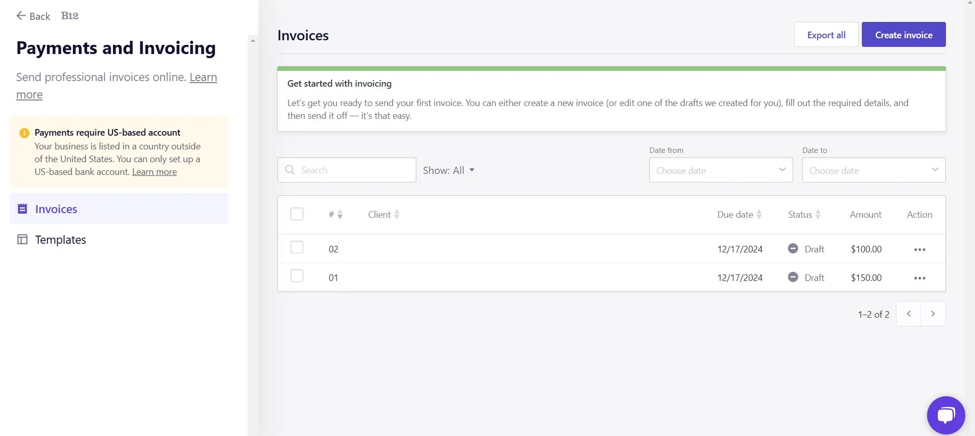 B12 payment and invoicing
