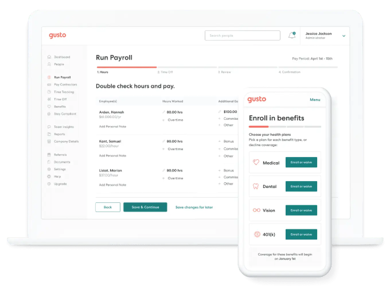 Gusto Payroll software interface