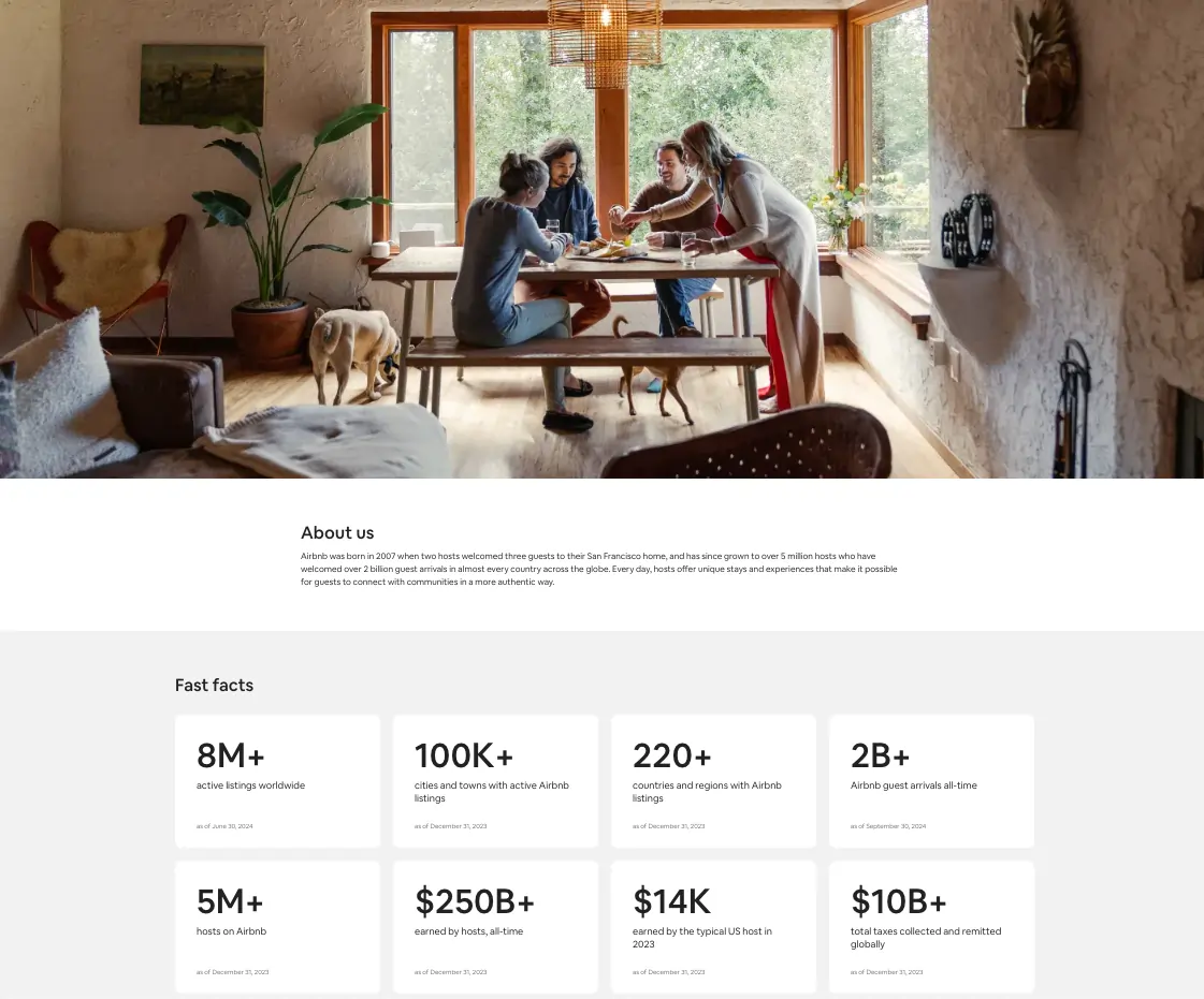 Airbnb about us page
