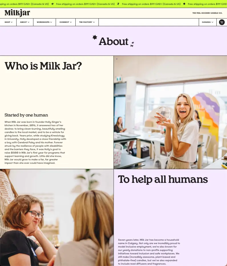 Milk Jar About Us page