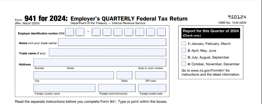 Employer info section form 941
