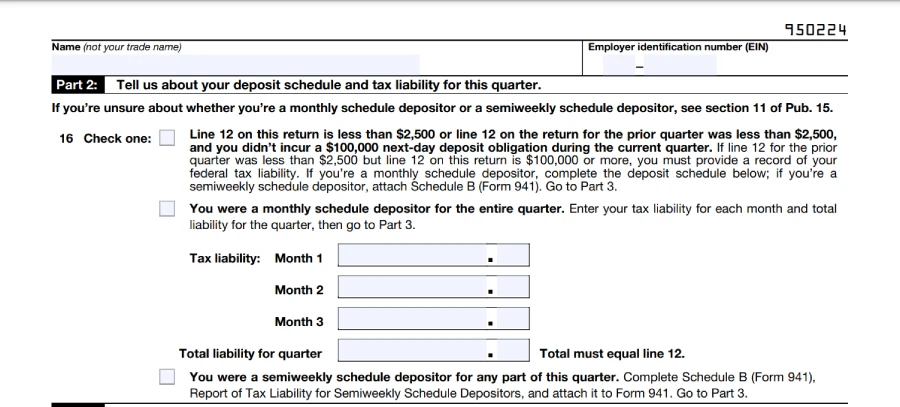 Tax liability section form 941