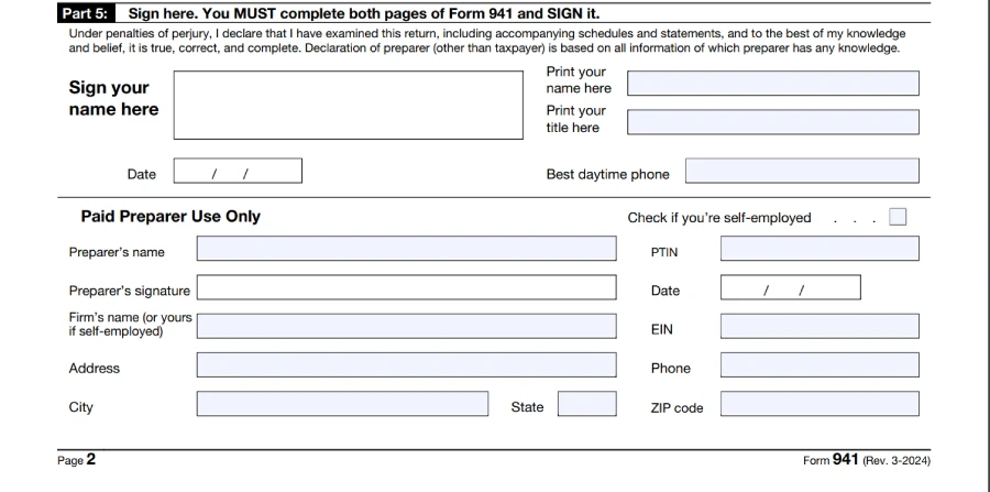 Certification section form 941