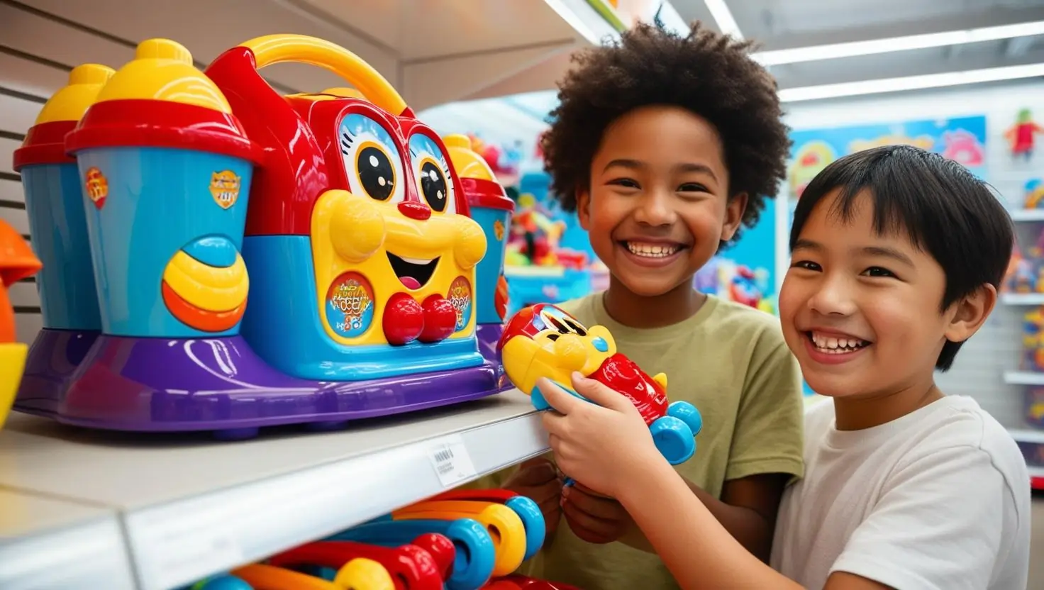 two kids holding toy