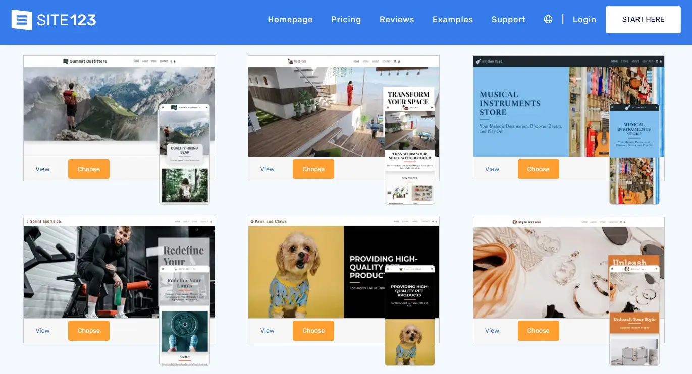 site123 ecommerce tamplates