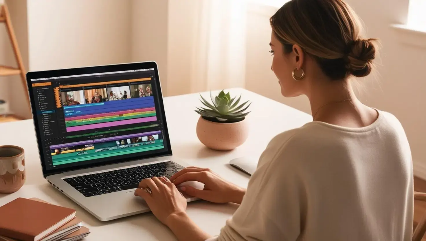 woman on a laptop using editing software