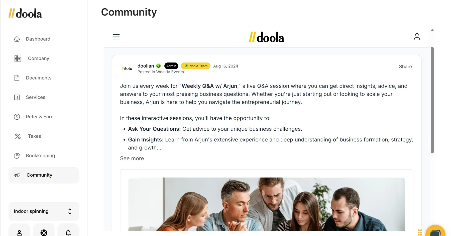 Doola - community feed