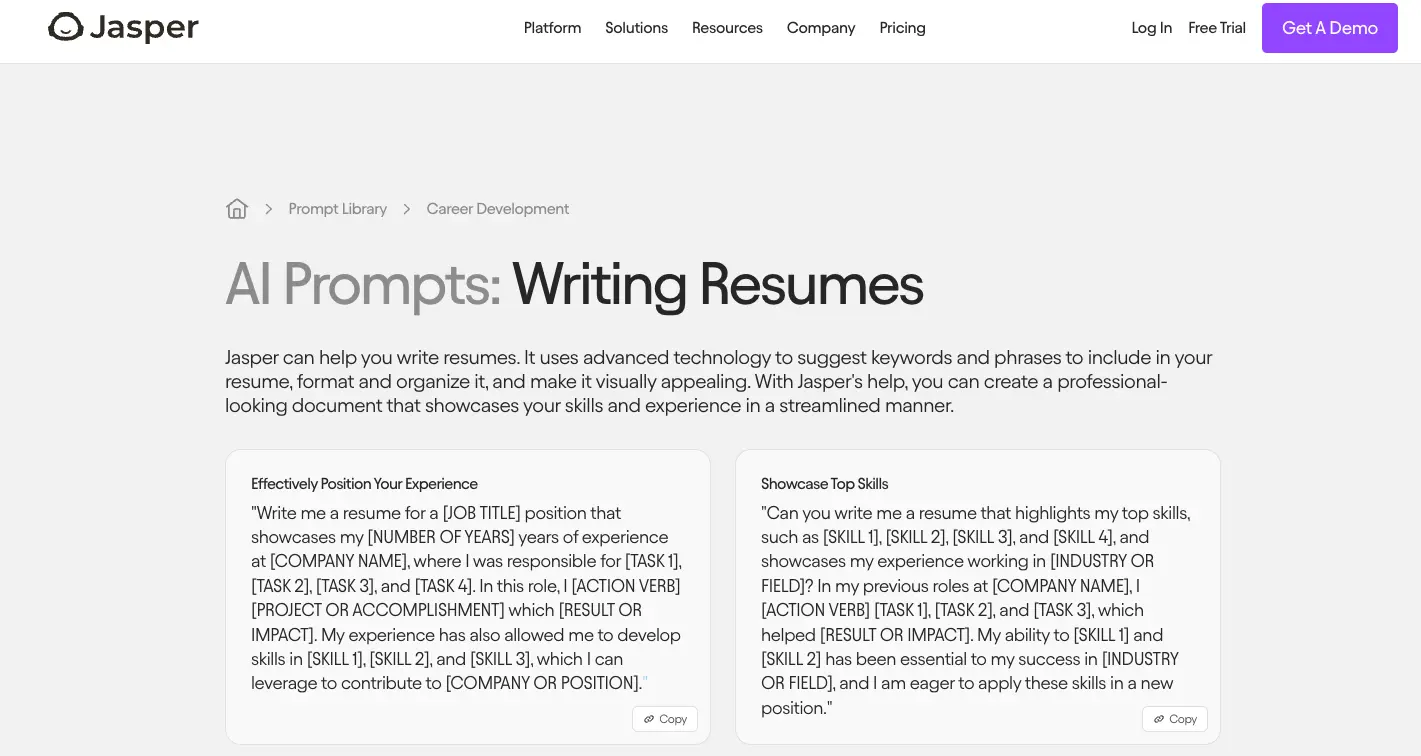 jasper resume builder