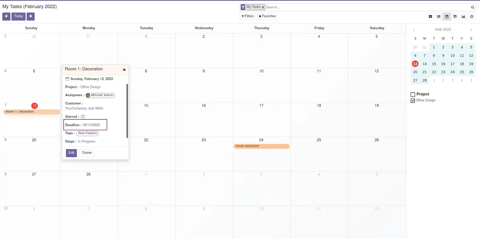 odoo crm Calendar