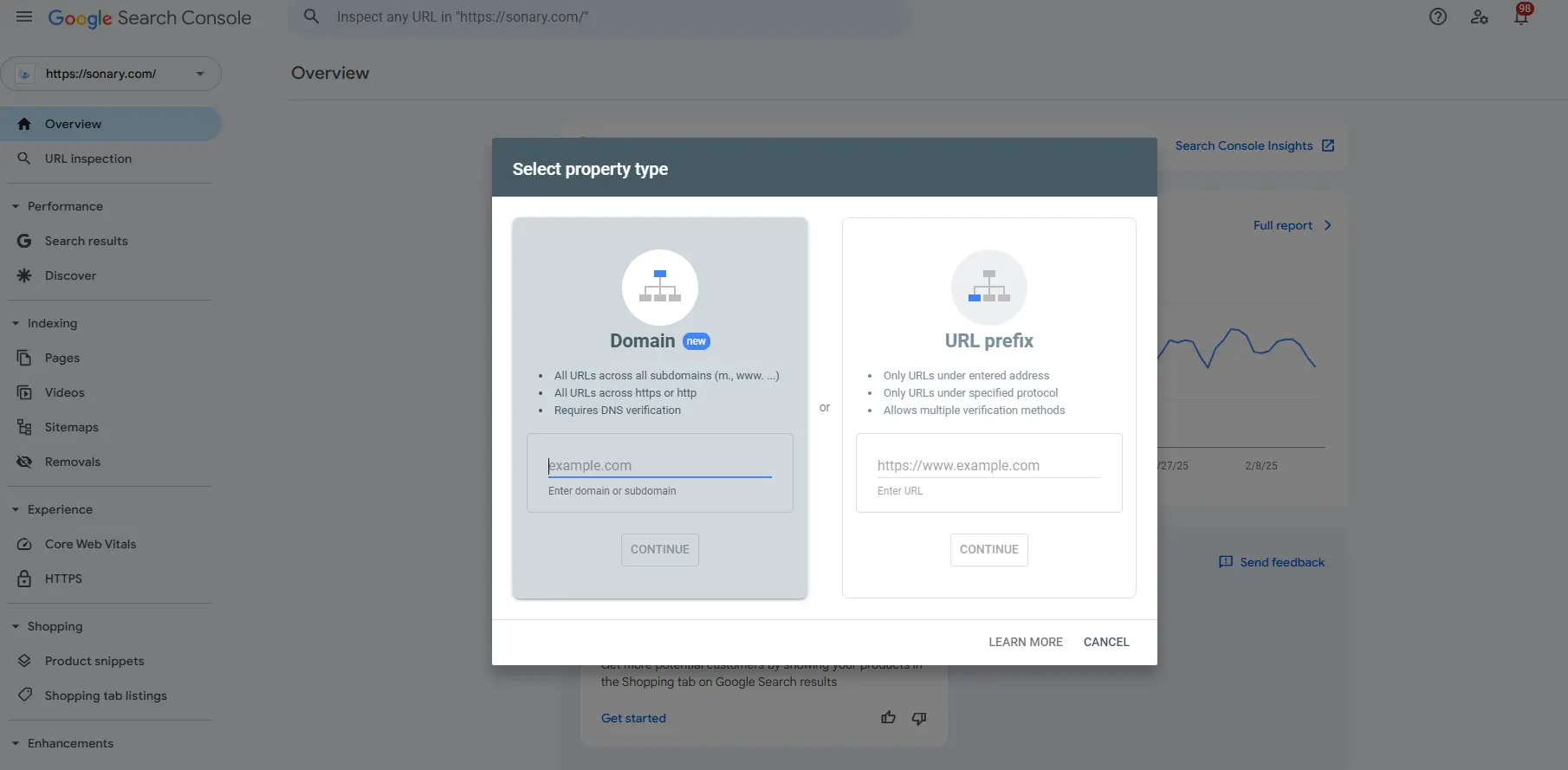Google search console set up