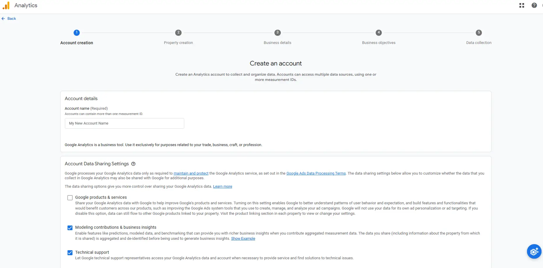 Google Analytics Create an account