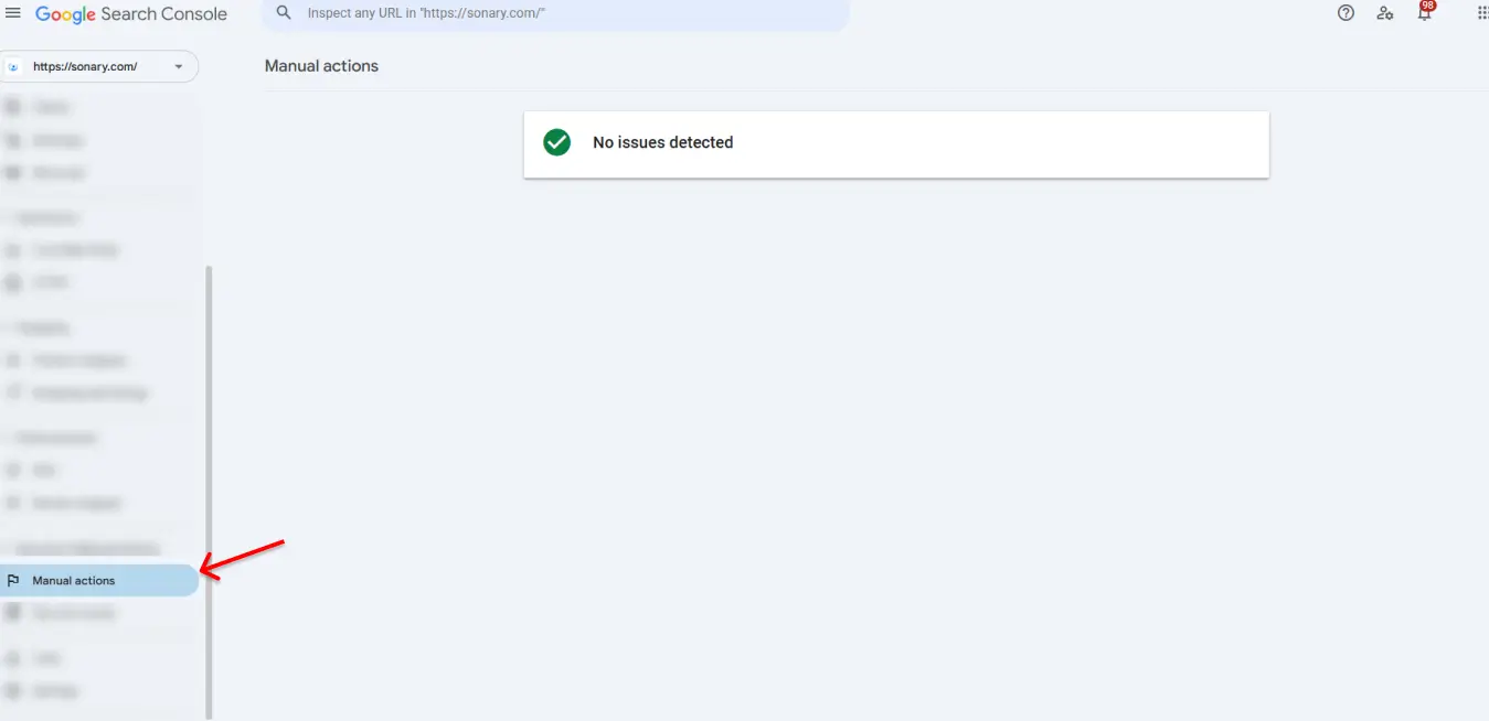 manual actions on Google search console