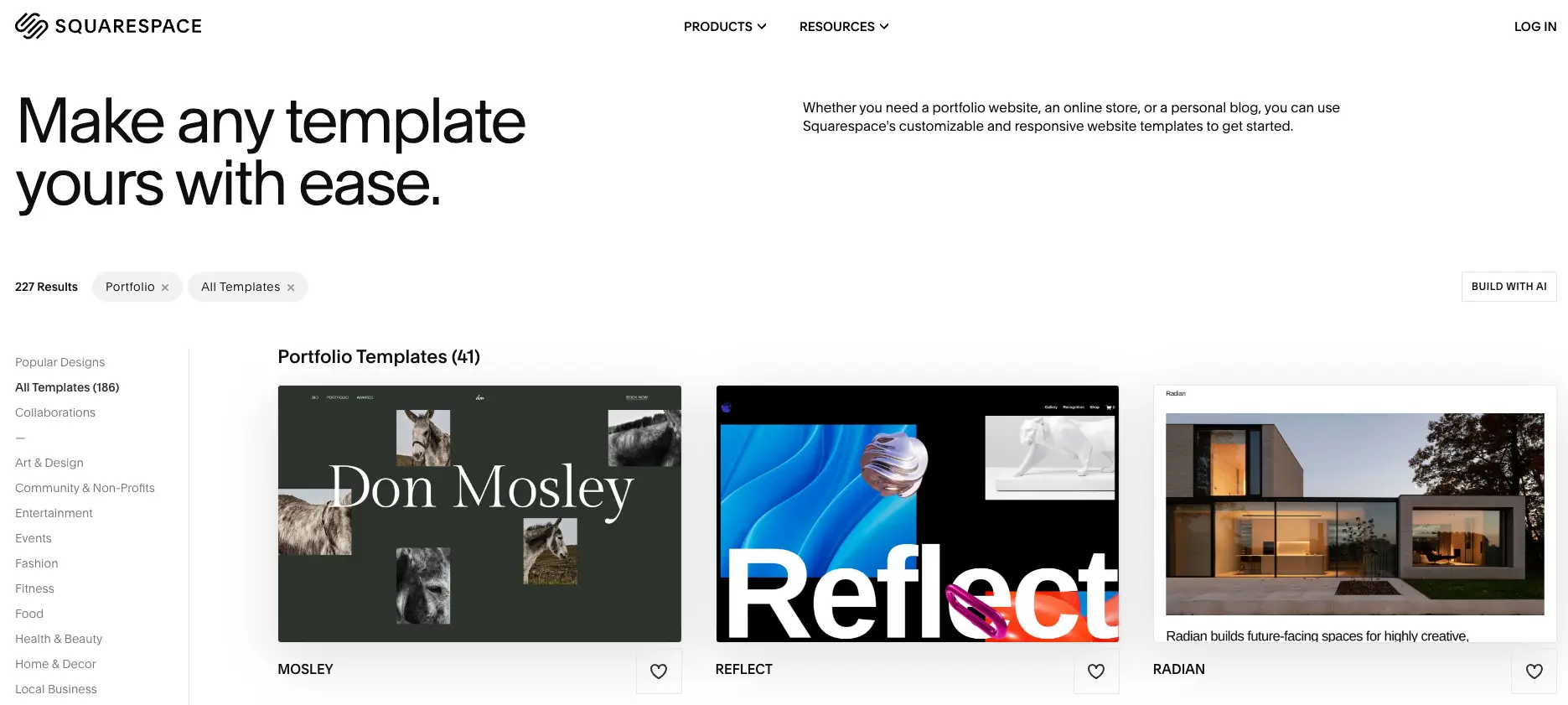 squarespace portfolio website