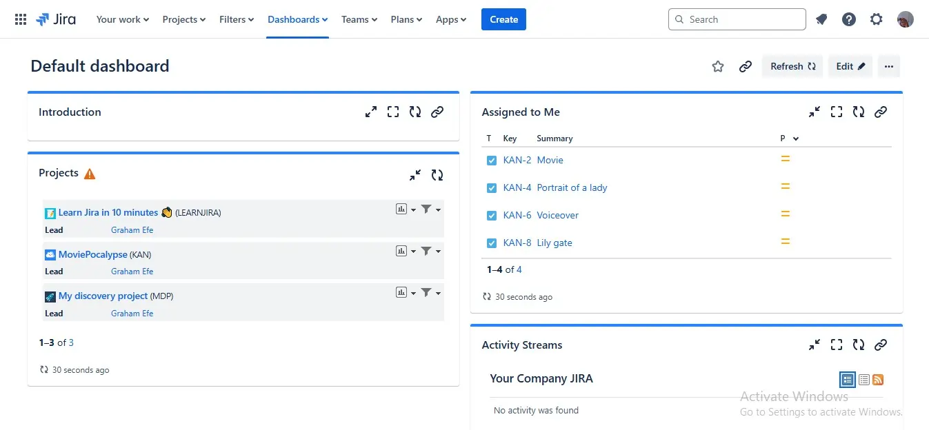 Jira dashboard 