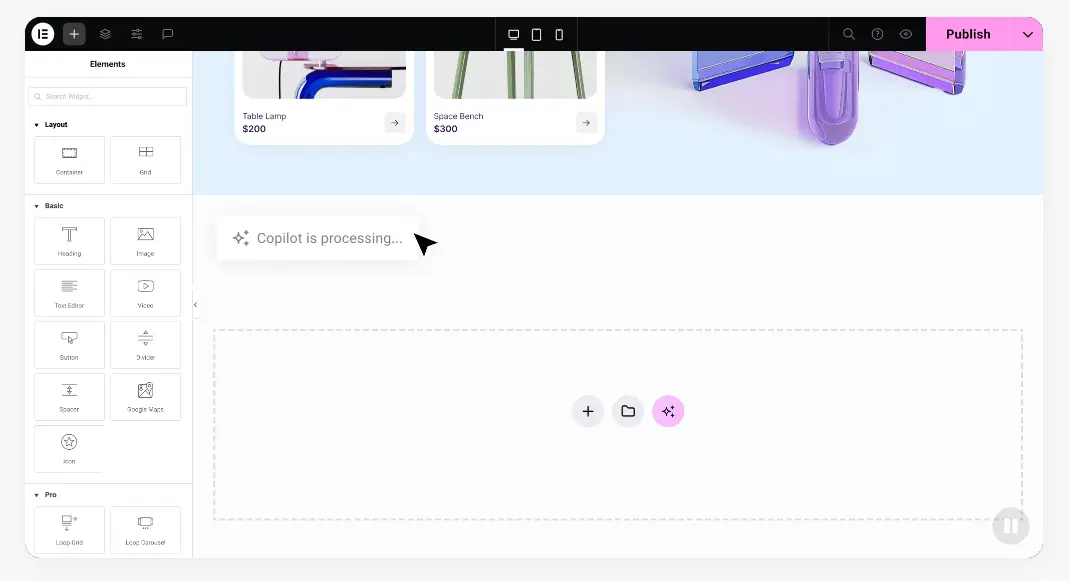 elementor drag and drop