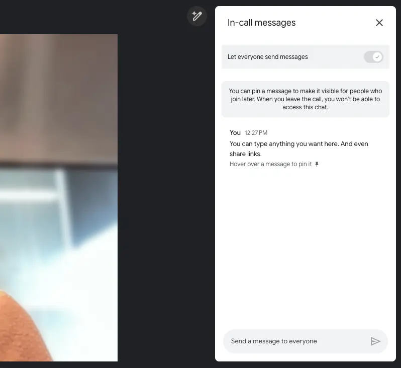 Chat features google meet