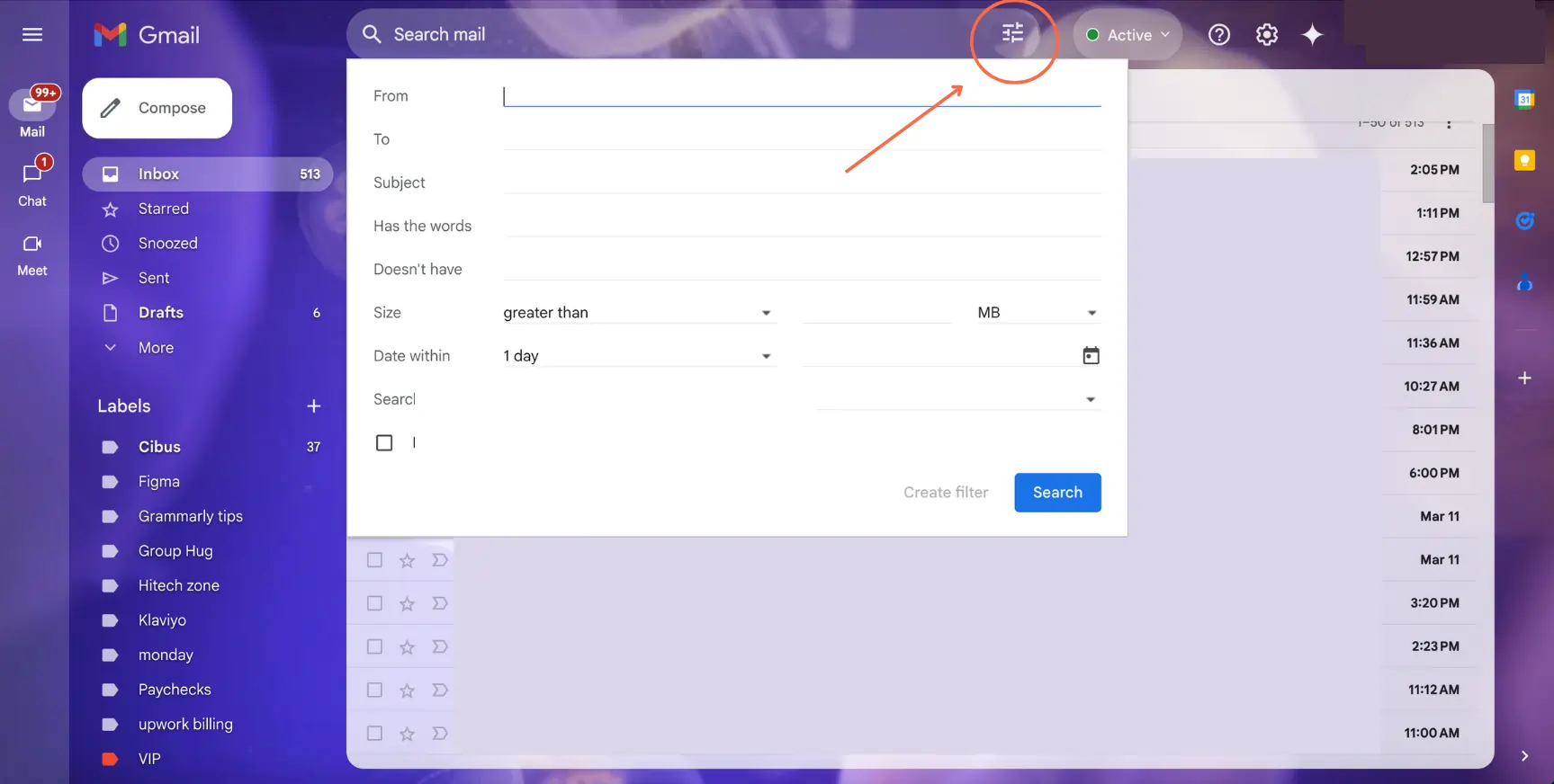 block email by size 1