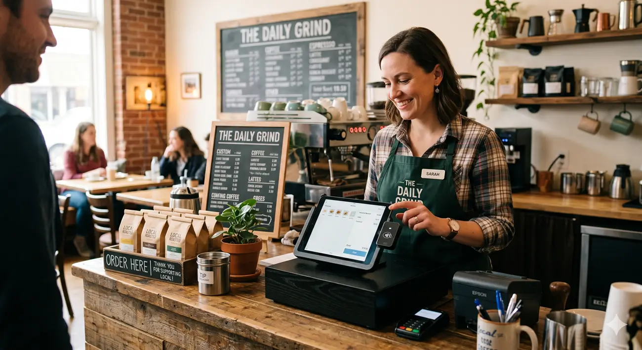 What is a POS system - small business using tablet point of sale to take a payment