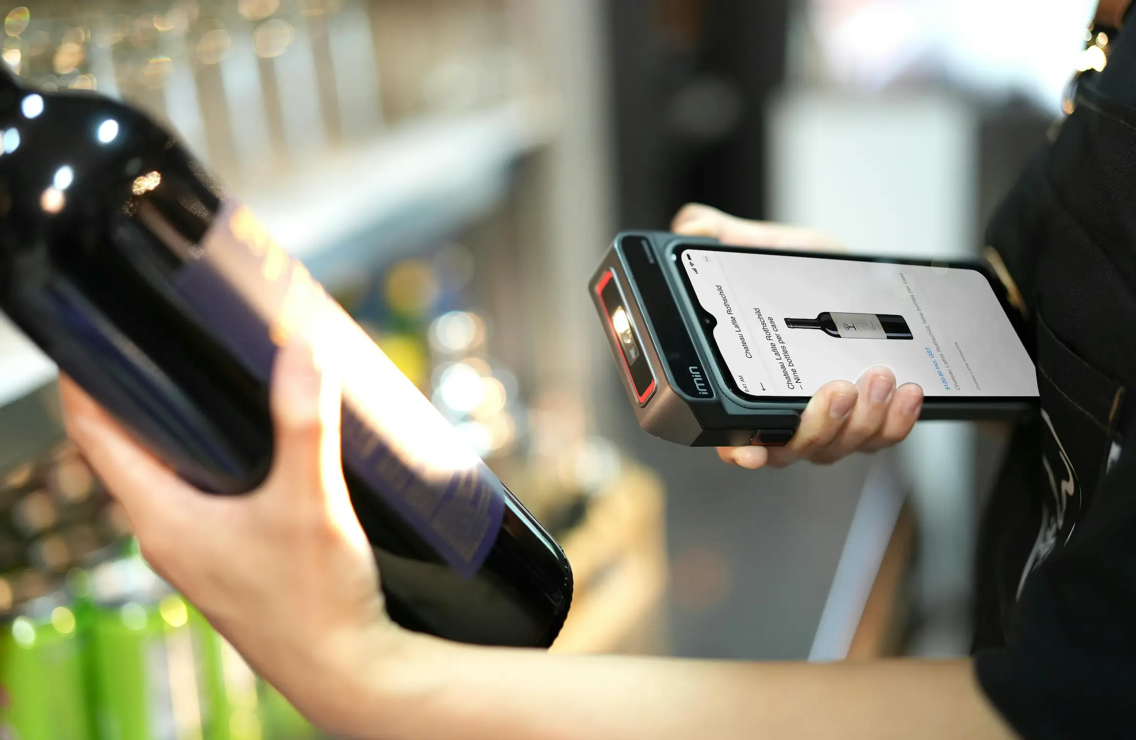 ringing up a wine bottle online and in store