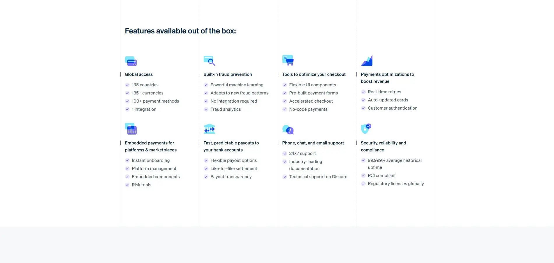 stripe features list