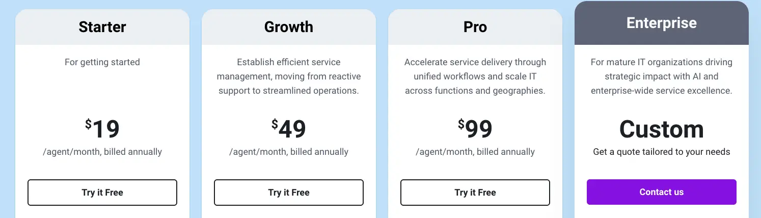 freshservice pricing table