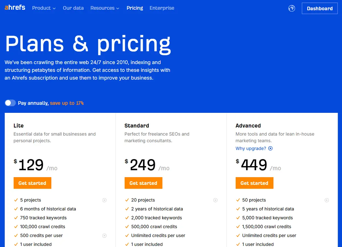 Ahrefs plans and pricing