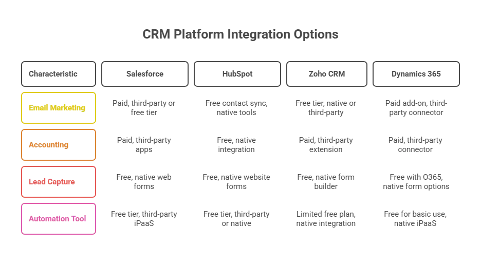 Comparison of Top CRM Integrations (Email, Accounting, Marketing, Automation)