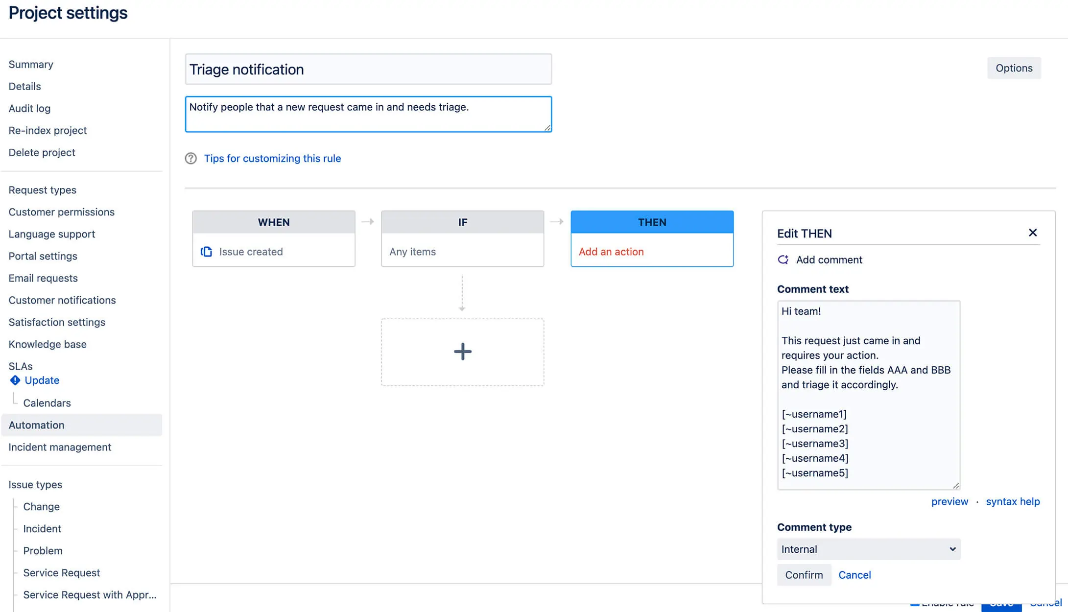 Jira ITSM Automated notifications