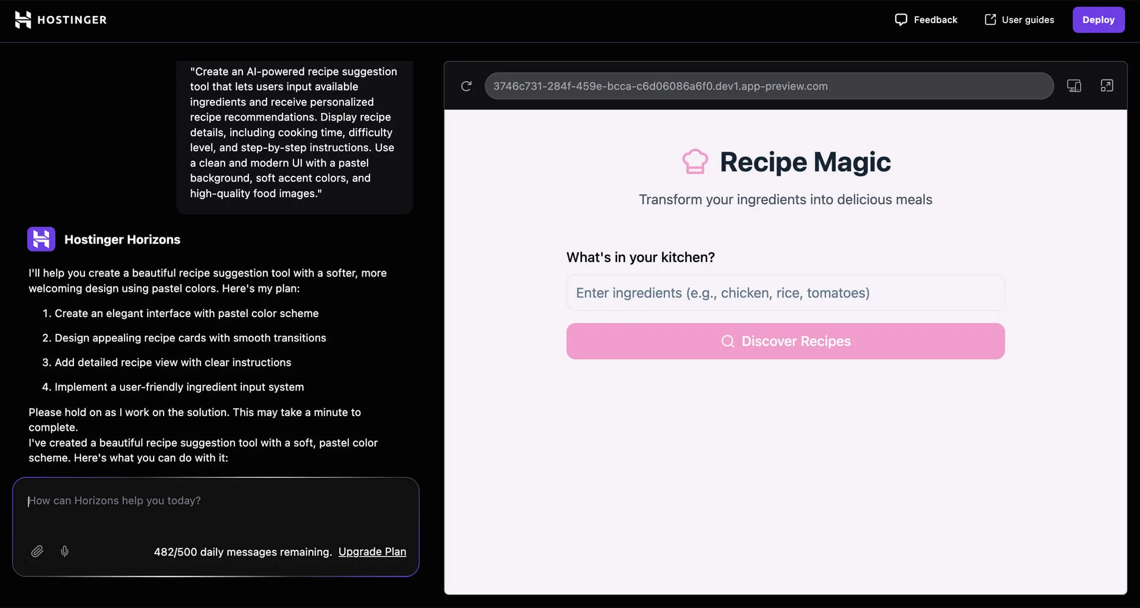 Horizons AI App Generation via Prompt